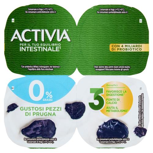 ACTIVIA Yogurt con Probiotico Bifidus, 0% Grassi, gusto Prugna, 4x125g