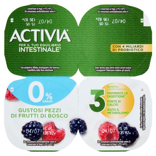 ACTIVIA Yogurt con Probiotico Bifidus, 0% Grassi, gusto Frutti di Bosco, 4x125g