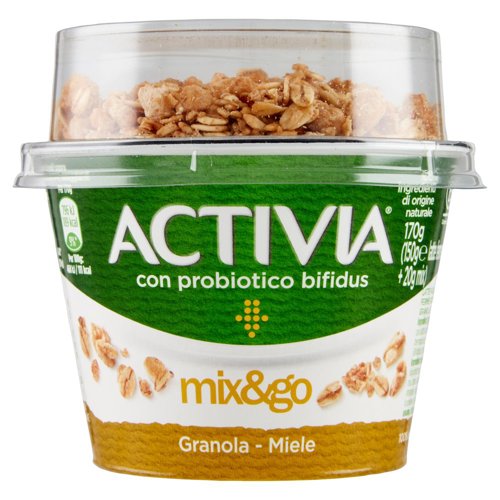 ACTIVIA Mix&Go con Probiotico Bifidus, Yogurt con Granola e Miele, 170g