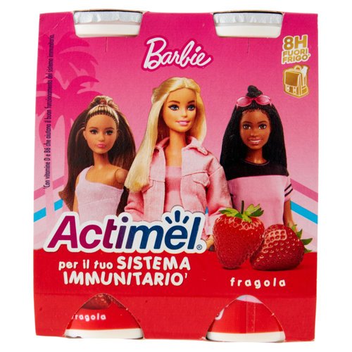 Actimel Barbie, Yogurt da Bere con Vit B6 e D per il Sistema Immunitario, gusto fragola, 4x100g