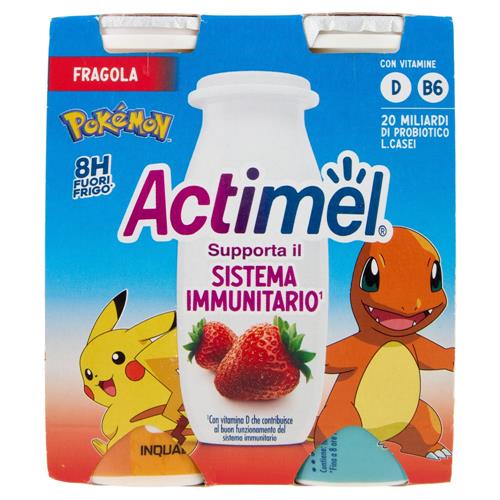 ACTIMEL Pokémon, Yogurt da Bere con Vit B6 e D per il Sistema Immunitario, gusto fragola, 4X100G