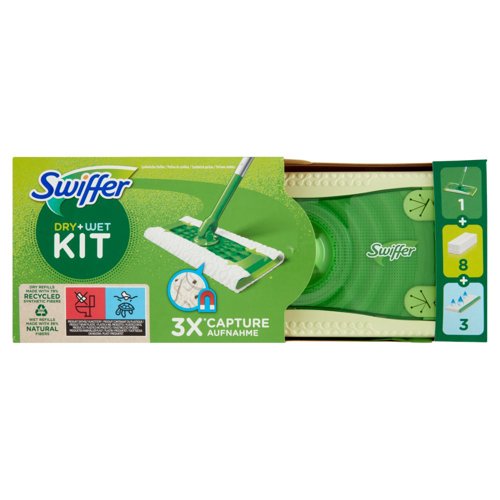 Swiffer Scopa + 8 Panni Cattura Polvere Dry + 3 Panni Lavapavimenti Wet