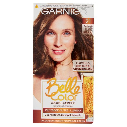 Garnier Belle Color Colore Luminoso, Tinta per Capelli Bianchi 21 Castano Chiaro Dorato Naturale