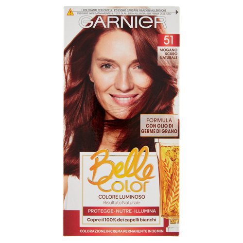 Garnier Belle Color Colore Luminoso, Tinta per Capelli Bianchi 51 Mogano Scuro Naturale