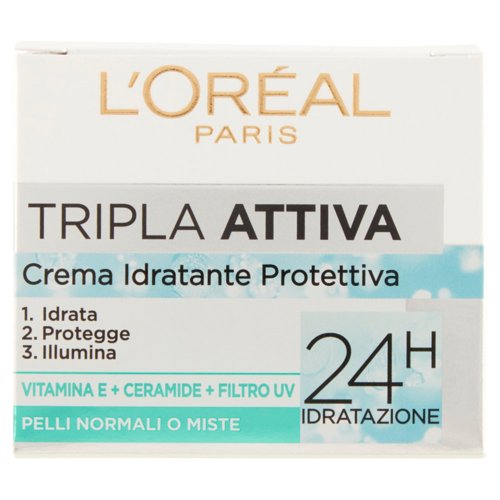 L'Oréal Paris Tripla Attiva Crema Idratante Viso, per Pelli Normali e Miste, 50 ml