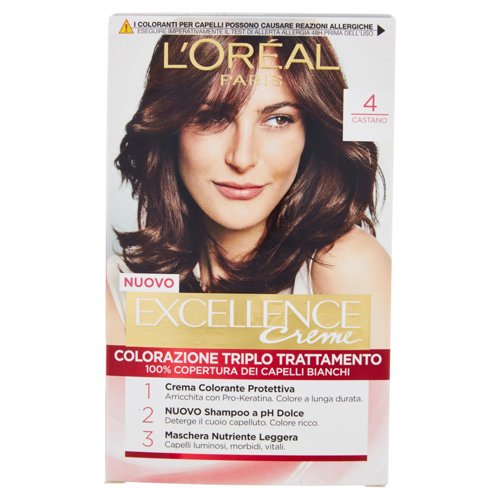 L'Oréal Paris Excellence, Crema colorante triplo trattamento avanzato, 4 Castano