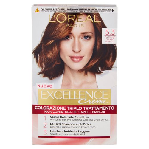 L'Oréal Paris Excellence, Crema colorante triplo trattamento avanzato, 5.3 Castano Chiaro Dorato