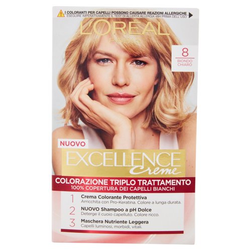 L'Oréal Paris Excellence, Crema colorante triplo trattamento avanzato, 8 Biondo Chiaro