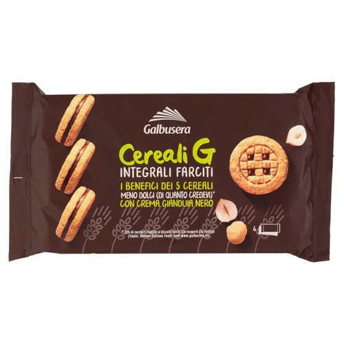 Galbusera Cereali G Integrali Farciti con Crema Gianduia Nero 4 x 40 g