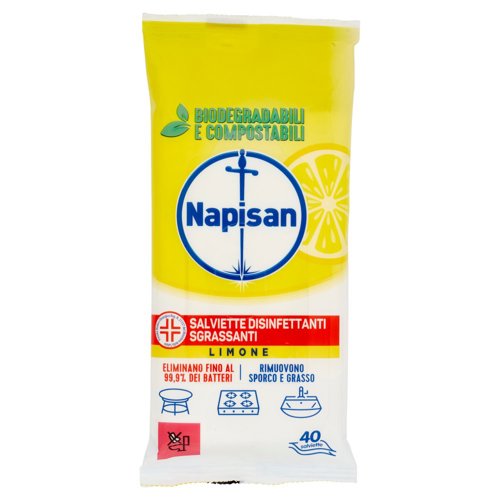 Napisan Salviette Disinfettanti Sgrassanti Limone Biodegradabili 40 pz