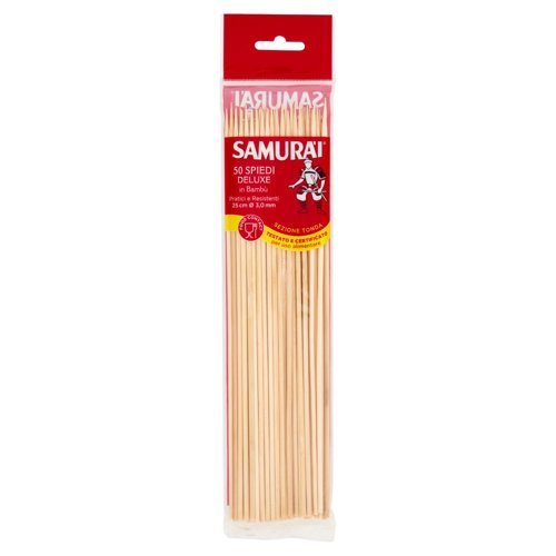 Samurài Spiedi Deluxe in Bambù Sezione Tonda 25 cm Ø 3,0 mm 50 pz