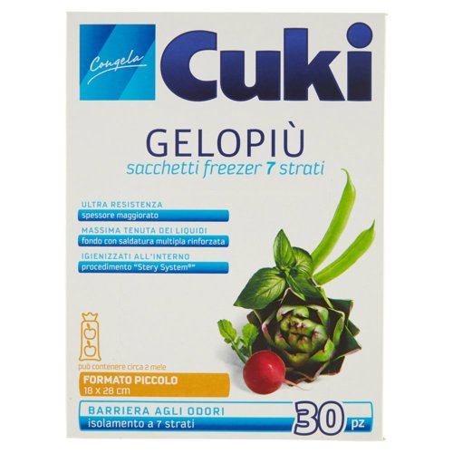 Cuki Congela Gelopiù sacchetti freezer 7 strati Formato Piccolo 18 x 28 cm 30 pz