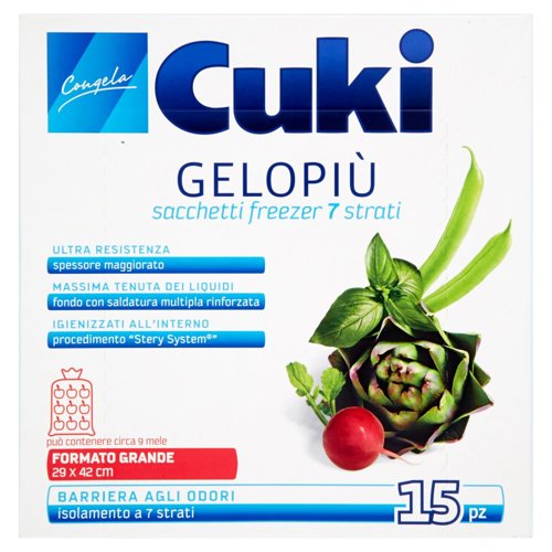 Cuki Congela Gelopiù sacchetti freezer 7 strati Formato Grande 29 x 42 cm 15 pz