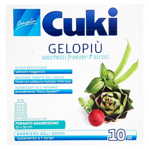 Cuki Congela Gelopiù sacchetti freezer 7 strati Formato Grandissimo 35 x 50 cm 10 pz