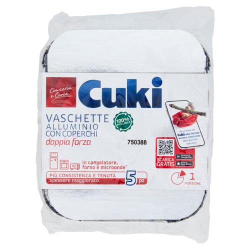 Cuki Conserva e Cuoce Vaschette Alluminio con Coperchi doppia forza 1 Porzione 5 pz