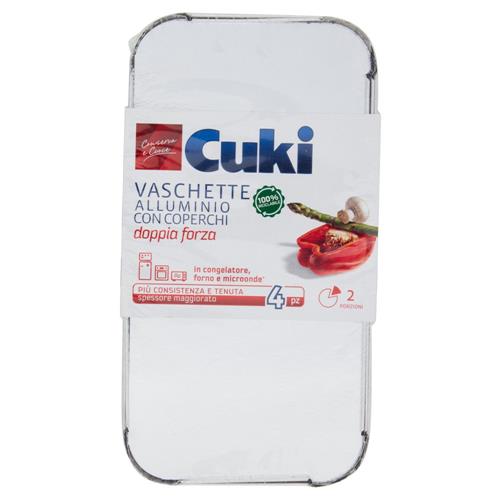 Cuki Conserva e Cuoce Vaschette Alluminio con Coperchio doppia forza 2 Porzioni 4 pz