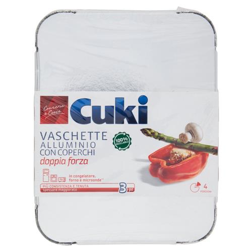 Cuki Conserva e Cuoce Vaschette Alluminio con Coperchi doppia forza 4 Porzioni 3 pz