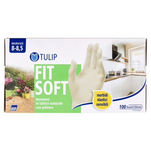 Tulip Fit Soft Guanti monouso in lattice naturale con polvere Misura 8-8,5 100 pz