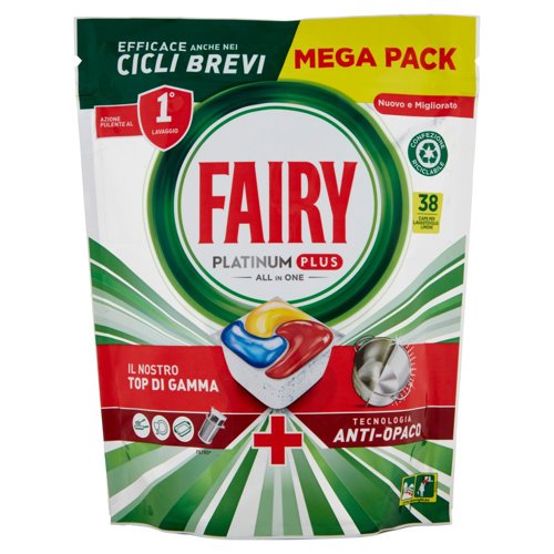 Fairy Pastiglie Lavastoviglie Platinum Plus Anti-Opaco, Detersivo Piatti Limone, 38 Capsule 589 g