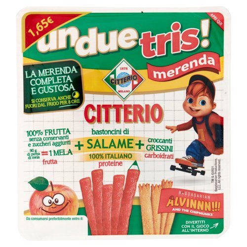 Citterio un due tris! merenda purea di mela + bastoncini di Salame + Grissini 122 g