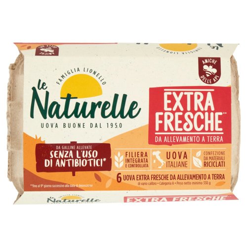 le Naturelle 6 Uova Extra Fresche da Allevamento a Terra di vario calibro 330 g