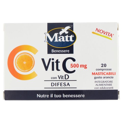 Matt Benessere Vit C 500 mg con Vit D Difesa 20 compresse Masticabili 22 g