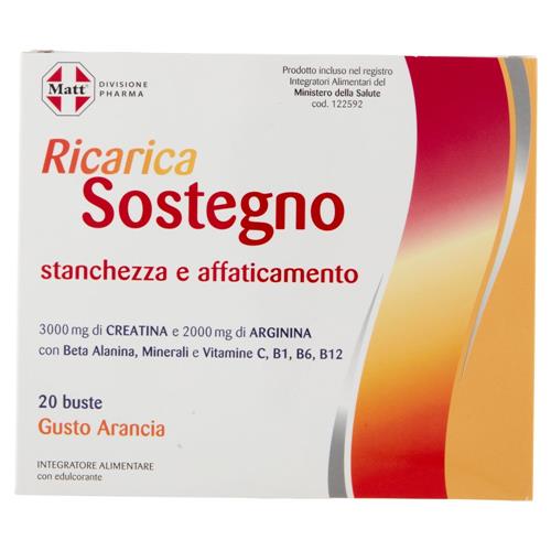 Matt Divisione Pharma Ricarica Sostegno stanchezza e affaticamento Gusto Arancia 20 buste 160 g