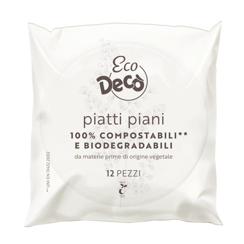 Decò piatti piani compostabili e biodegradabili