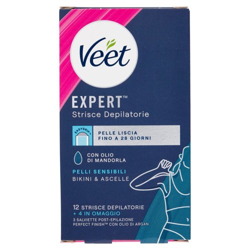 Veet Expert Strisce Ascelle e Zona Bikini Pelli Sensibili, 16 Strisce