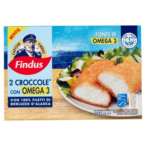 Capitan Findus 2 Croccole con Omega 3 con 100% Filetti di Merluzzo 200 g