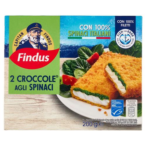 Capitan Findus 2 Croccole agli Spinaci con 100% Filetti di Merluzzo 200 g