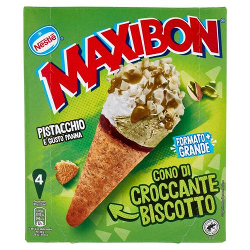 NESTLÉ Maxibon Cono di Croccante Biscotto Pistacchio e Gusto Panna 4 x 81 g