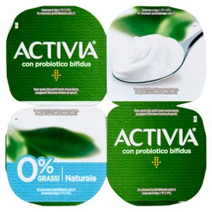 ACTIVIA Yogurt Bianco Naturale 0% grassi con Probiotico Bifidus, 4x125g