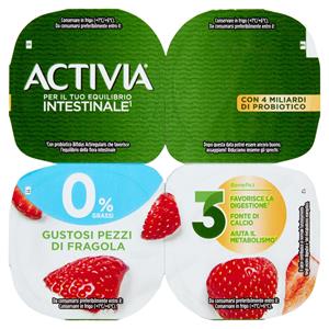 ACTIVIA Yogurt con Probiotico Bifidus, 0% Grassi, gusto Fragola, 4x125g