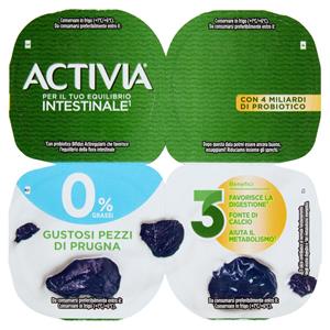 ACTIVIA Yogurt con Probiotico Bifidus, 0% Grassi, gusto Prugna, 4x125g