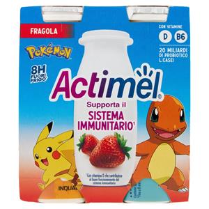 ACTIMEL Pokémon, Yogurt da Bere con Vit B6 e D per il Sistema Immunitario, gusto fragola, 4X100G