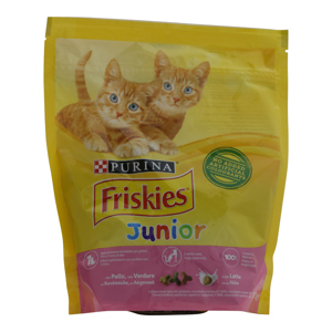 PURINA FRISKIES Gatto Junior Con un gustoso mix di Pollo e Tacchino, con Latte e con Verdure 375 g