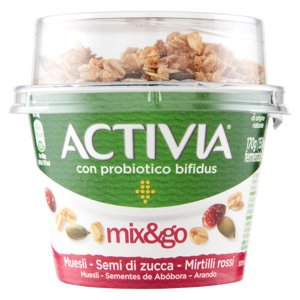 ACTIVIA Mix&Go con Probiotico Bifidus, Yogurt con Muesli, Semi di Zucca e Mirtilli rossi, 170g