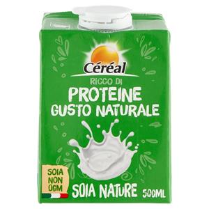 Céréal Bevanda di Soia Nature non OGM, ricco di proteine, 2% di grassi, senza glutine - 500ML