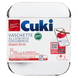 Cuki Conserva e Cuoce Vaschette Alluminio con Coperchi doppia forza 1 Porzione 5 pz