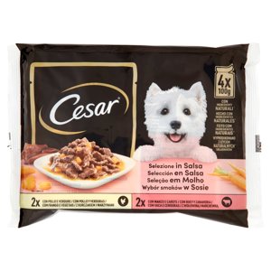 Cesar Cibo Umido Cane in Buste Selezione in Salsa 4 x 100 g