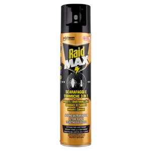 Raid Aerosol Max Scarafaggi e Formiche 3 in 1, Spray Insetticida, Efficace per 4 Settimane, 300 ml