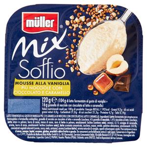 müller Mix Soffio Mousse alla Vaniglia Più Nocciole con Cioccolato e Caramello 120 g