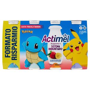 Actimel Pokémon, Yogurt da Bere con Vit B6 e D per il Sistema Immunitario, fragola e banana, 8x100g