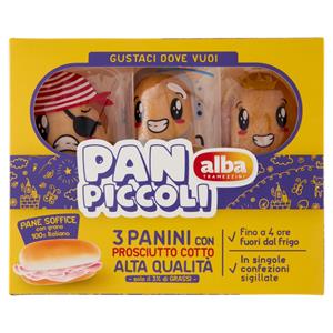 alba Tramezzini Pan Piccoli Panini con Prosciutto Cotto Alta Qualità 3 x 60 g