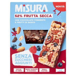 Misura 52% Frutta Secca con Cioccolato Fondente e Frutti di Bosco Senza Zuccheri Aggiunti 4 x 30 g