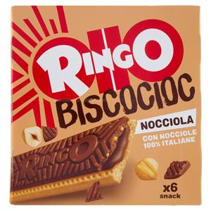 Ringo Snack Bisco Cioc Snack con Nocciole 100% Italiane e Cereali Croccanti 6 porzioni 162g