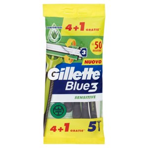 Gillette Rasoio Uomo Blue3 Sensitive Usa e Getta a 3 Lame, Confezione da 4 rasoi+1 Gratis = 5 Rasoi