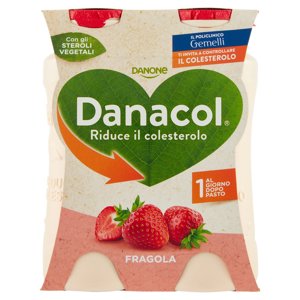 DANACOL Yogurt da bere, Riduce il Colesterolo grazie agli Steroli Vegetali, gusto Fragola, 4x100g