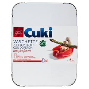 Cuki Conserva e Cuoce Vaschette Alluminio con Coperchi doppia forza 4 Porzioni 3 pz